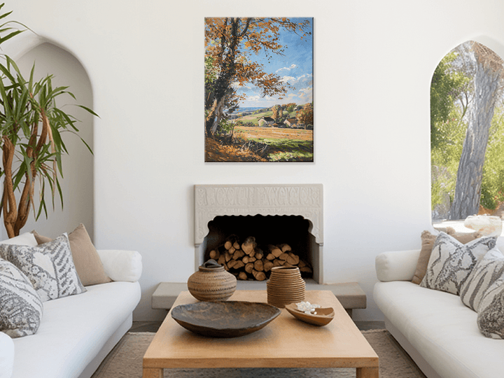 Serene Autumn Horizon Impressionism Wall Art in a Living Room