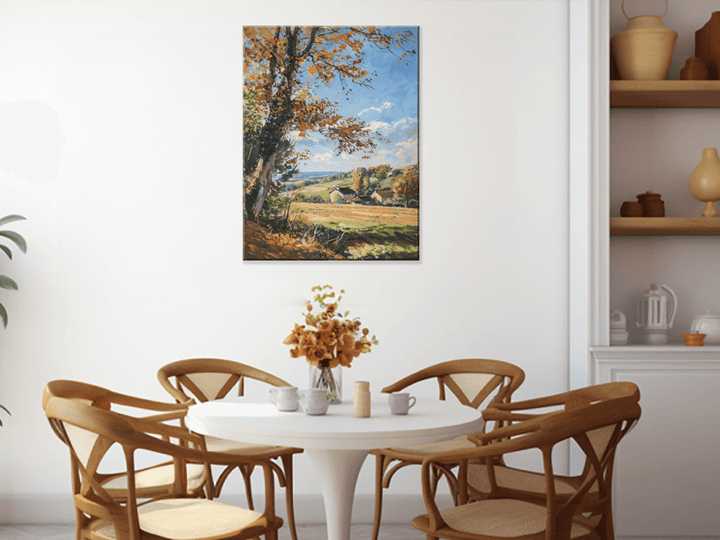 Serene Autumn Horizon Impressionism Wall Art in a Dining Room