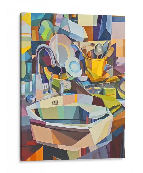 Vibrant Reflections: A Cubist Kitchen Scene Wall Art