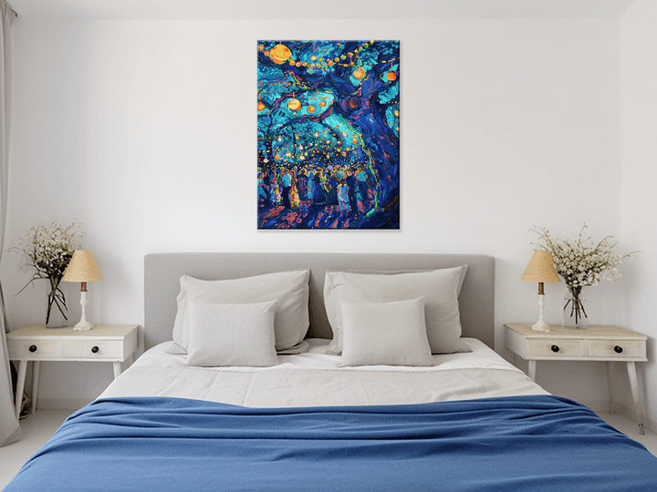 A Night Under the Lights Impressionism Wall Art in a Bedroom