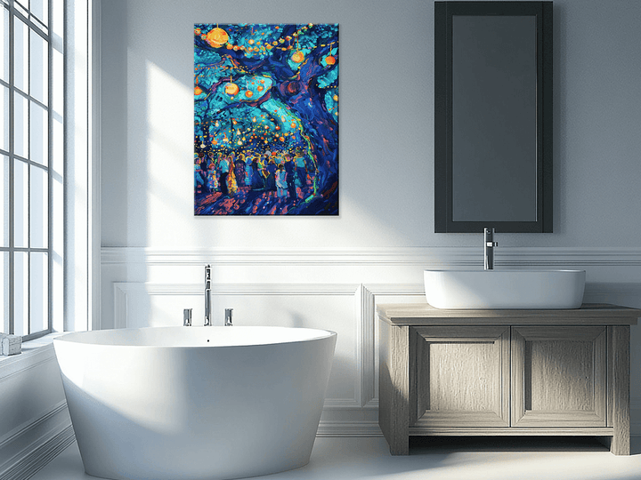 A Night Under the Lights Impressionism Wall Art in a Bathroom